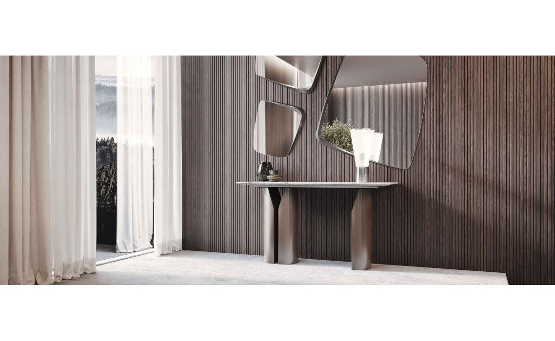 Консоль напольная FREYA PORCELAIN CONSOLE TABLE Anthracite walnut veneer Vitali Porcelain / 138X45X7