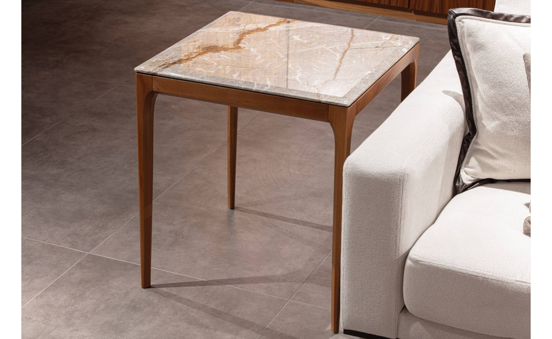 Стол журнальный PURA MARBLE SIDE TABLE Naturel Walnut MARBLE AURA  55X55X55 СМ. (FUG00055)