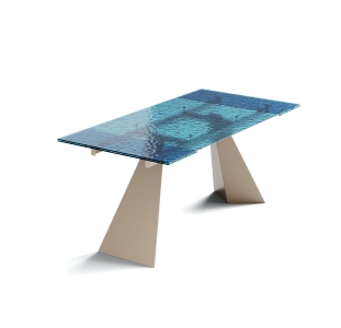 Стол обеденный STANT DINING TABLE PERLA BEIGE BLUE CLEAR HAMMERED GLASS  240X90X75 СМ. (NRM00760)
