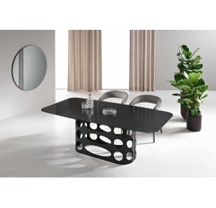 Стол обеденный NITA DINING TABLE BLACK SMOKY PAINTED WIRE EFFECT GLASS  210X110X75 СМ. (NRM01163)