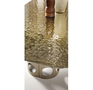 Стол обеденный NITA DINING TABLE PEARL BEIGE BRONZE PAINTED HAMMERED GLASS  210X110X75 СМ. (NRM01164
