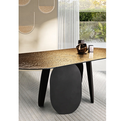 Стол обеденный POLLY DINING TABLE BLACK AMBER HAMMERED GLASS  240X110X75 СМ. (NRM00543)