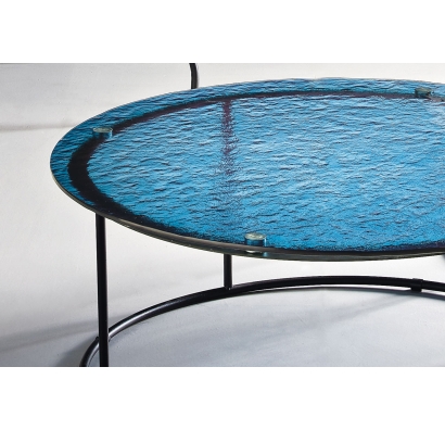 Стол журнальный ZEN COFFEE TABLE NERO VETRO BLÙ MARTELLATO  90X90X33 СМ. (NRM00678)