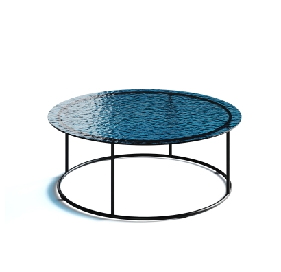 Стол журнальный ZEN COFFEE TABLE NERO VETRO BLÙ MARTELLATO  90X90X33 СМ. (NRM00678)