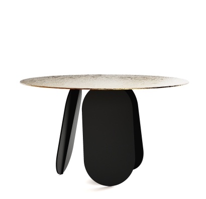 Стол обеденный POLLY DINING TABLE BLACK AMBER HAMMERED GLASS  120X120X75 СМ. (NRM00741)