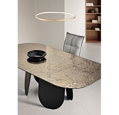 Стол обеденный POLLY DINING TABLE BLACK BRONZE HAMMERED GLASS  240X110X75 СМ. (NRM00759)