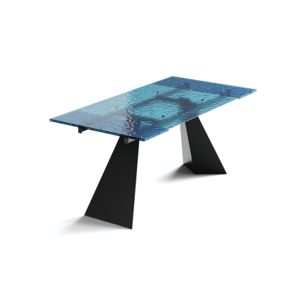 Стол обеденный STANT DINING TABLE BLACK BLUE CLEAR HAMMERED GLASS  240X90X75 СМ. (NRM00763)