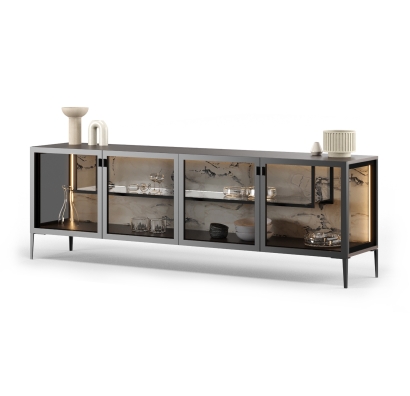 Комод PERSONA PORCELAIN CONSOLE Aluminium Anthracite walnut veneer GLASS 220X47X71 СМ. (FUG00015)