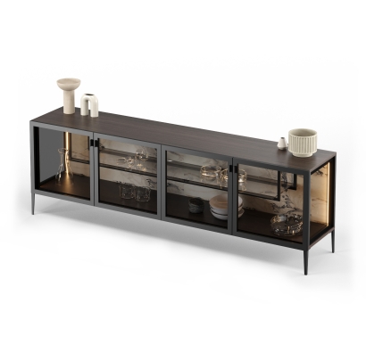 Комод PERSONA PORCELAIN CONSOLE Aluminium Anthracite walnut veneer GLASS 220X47X71 СМ. (FUG00015)