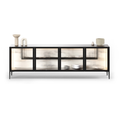 Комод PERSONA PORCELAIN CONSOLE Aluminium Anthracite walnut veneer GLASS 220X47X71 СМ. (FUG00015)