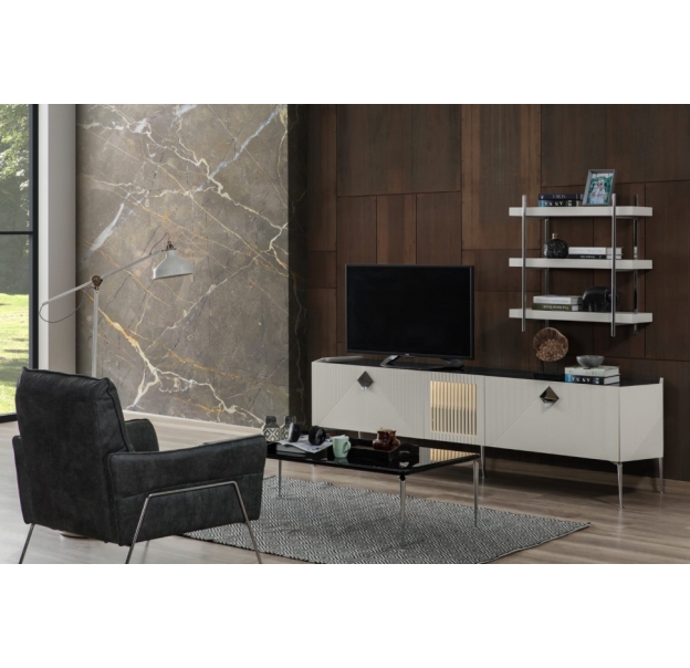 Тумба под ТВ GIZA TV UNIT CREAM BLACK CREAM 208X51X65 СМ. (NRM00002)