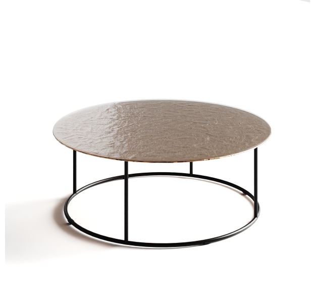 Стол журнальный ZEN COFFEE TABLE NERO VETRO MARTELLATO BRONZO  90X90X33 СМ. (NRM00677)