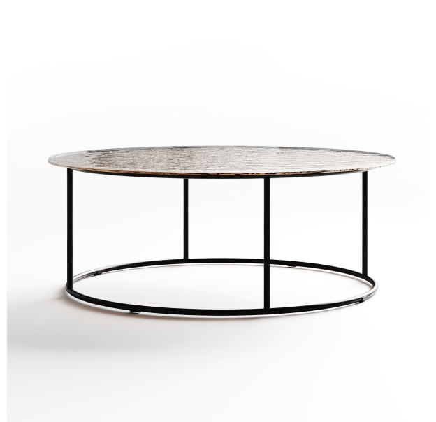 Стол журнальный ZEN COFFEE TABLE NERO VETRO MARTELLATO BRONZO  90X90X33 СМ. (NRM00677)