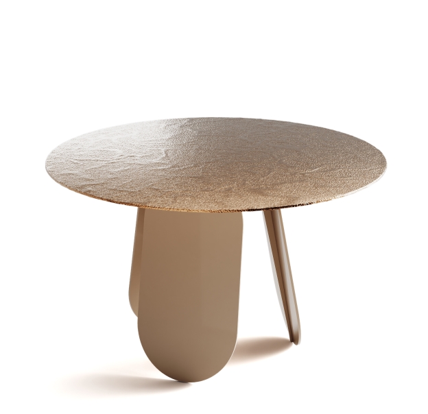 Стол обеденный POLLY DINING TABLE PERLA BEIGE BRONZE PAINTED HAMMERED  120X120X75 СМ. (NRM00738)