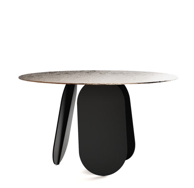 Стол обеденный POLLY DINING TABLE BLACK BRONZE PAINTED HAMMERED GLASS  140X140X75 СМ. (NRM00747)