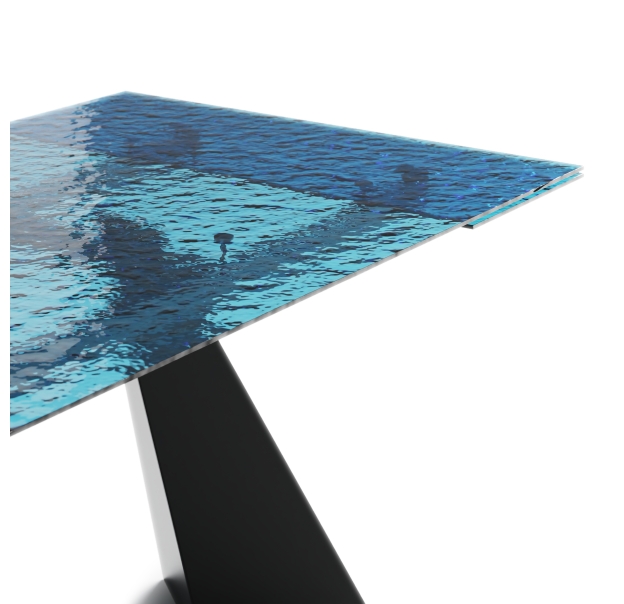 Стол обеденный STANT DINING TABLE BLACK BLUE CLEAR HAMMERED GLASS  240X90X75 СМ. (NRM00763)