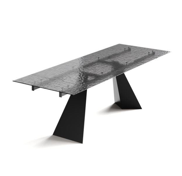 Стол обеденный STANT DINING TABLE BLACK SMOKY CLEAR HAMMERED GLASS  240X90X75 СМ. (NRM00764)