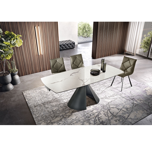 Стол обеденный MISSA DINING TABLE ANTHRACITE GLOSSY WHITE MARBLE  200X90X76 СМ. (NRM00802)