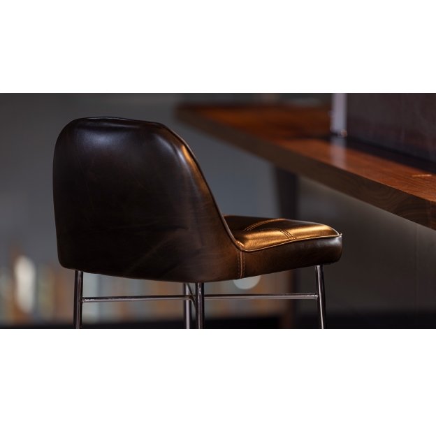 Стул барный MEST BAR STOOL Leather Black  Черный (FUG00012)