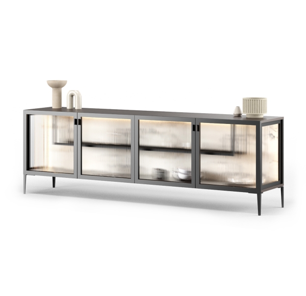 Комод PERSONA PORCELAIN CONSOLE Aluminium Anthracite walnut veneer GLASS 220X47X71 СМ. (FUG00015)