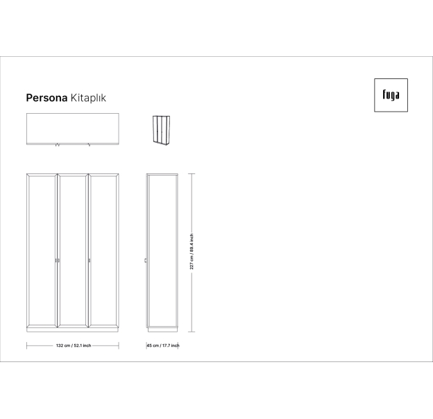 Шкаф напольный PERSONA Bookcase 3 Section 6 Door / / 265X45X227 СМ. (FUG00034)