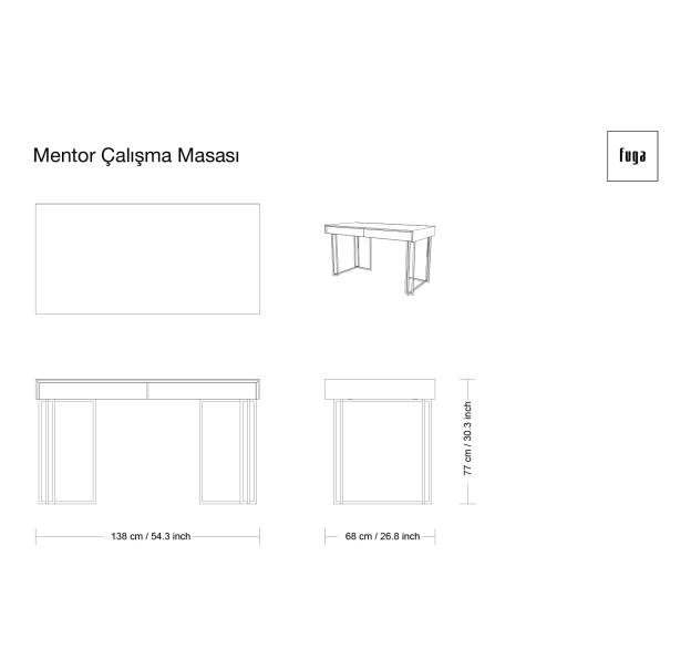 Стол письменный MENTOR DESK Glossy metal Anthracite Walnut Veneer Uluz 1001  138X68X77 СМ. (FUG00060