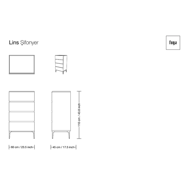 Комод LINS DRESSER TALL / / / 60X45X110 СМ. (FUG00110)