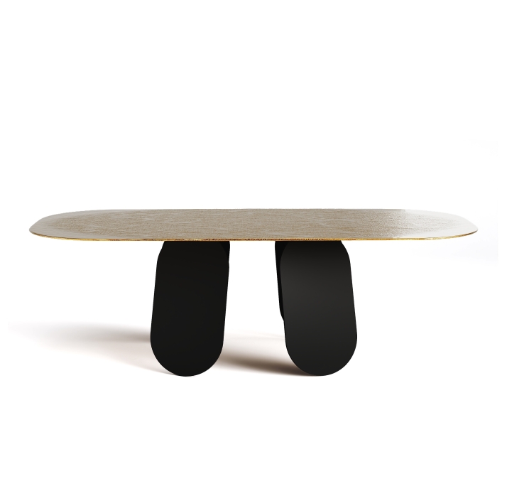 Стол обеденный POLLY DINING TABLE BLACK AMBER HAMMERED GLASS  240X110X75 СМ. (NRM00543)