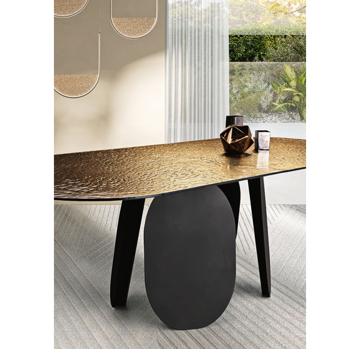 Стол обеденный POLLY DINING TABLE BLACK AMBER HAMMERED GLASS  240X110X75 СМ. (NRM00543)