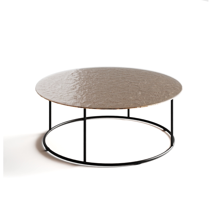 Стол журнальный ZEN COFFEE TABLE NERO VETRO MARTELLATO BRONZO  90X90X33 СМ. (NRM00677)