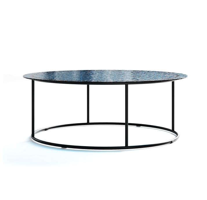 Стол журнальный ZEN COFFEE TABLE NERO VETRO BLÙ MARTELLATO  90X90X33 СМ. (NRM00678)