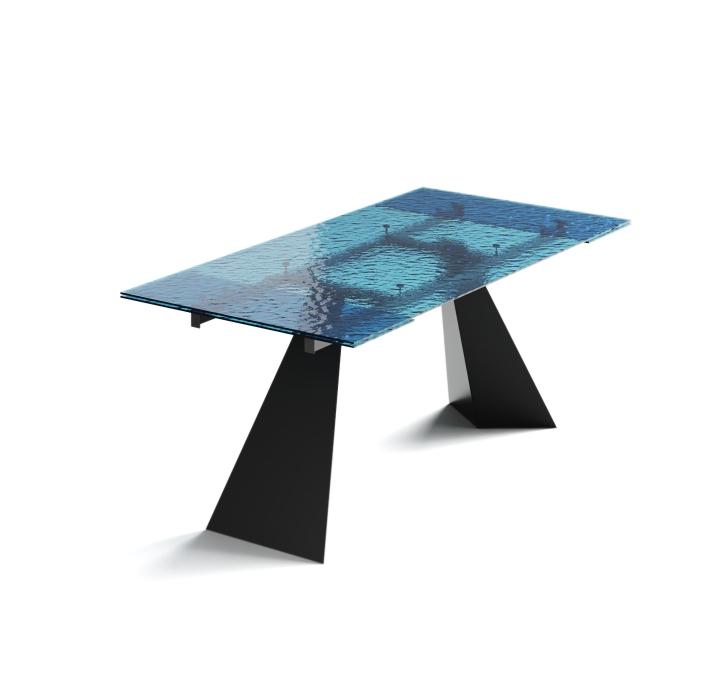 Стол обеденный STANT DINING TABLE BLACK BLUE CLEAR HAMMERED GLASS  240X90X75 СМ. (NRM00763)