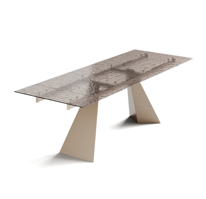 Стол обеденный STANT DINING TABLE PERLA BEIGE BRONZE CLEAR HAMMERED  240X90X75 СМ. (NRM00762)