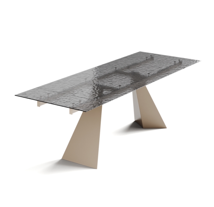 Стол обеденный STANT DINING TABLE PERLA BEIGE SMOKY CLEAR HAMMERED GLASS  240X90X75 СМ. (NRM00761)