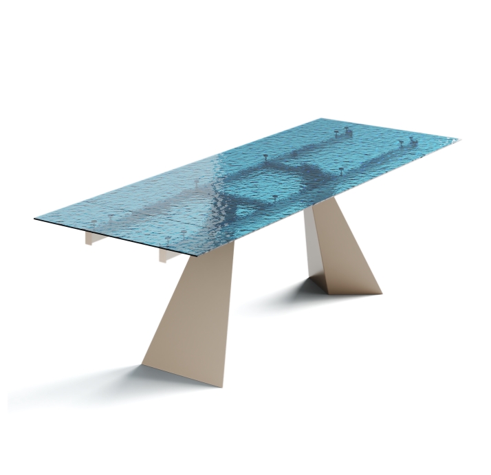 Стол обеденный STANT DINING TABLE PERLA BEIGE BLUE CLEAR HAMMERED GLASS  240X90X75 СМ. (NRM00760)