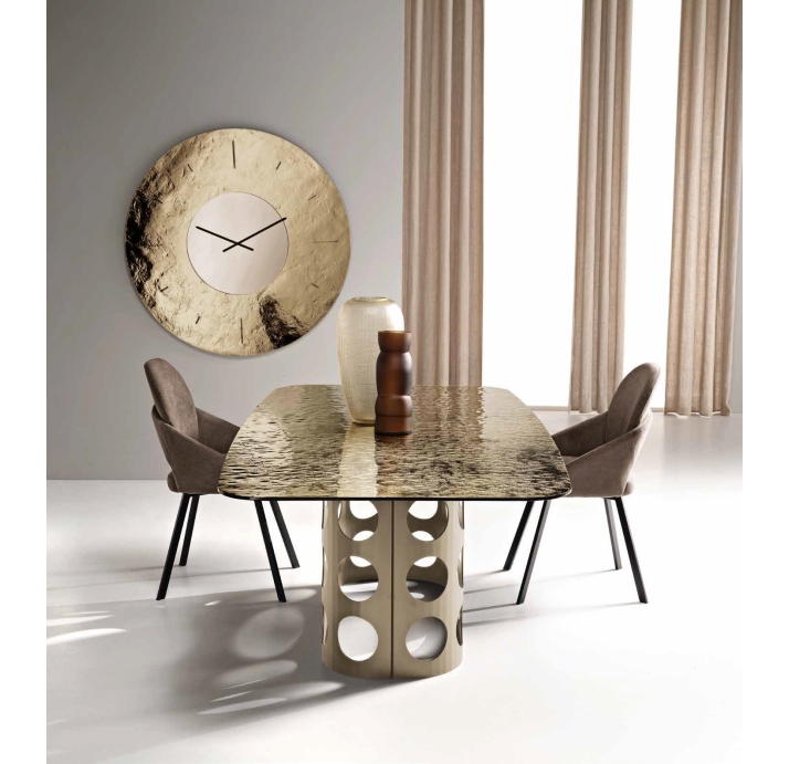 Стол обеденный NITA DINING TABLE PEARL BEIGE BRONZE PAINTED HAMMERED GLASS  210X110X75 СМ. (NRM01164