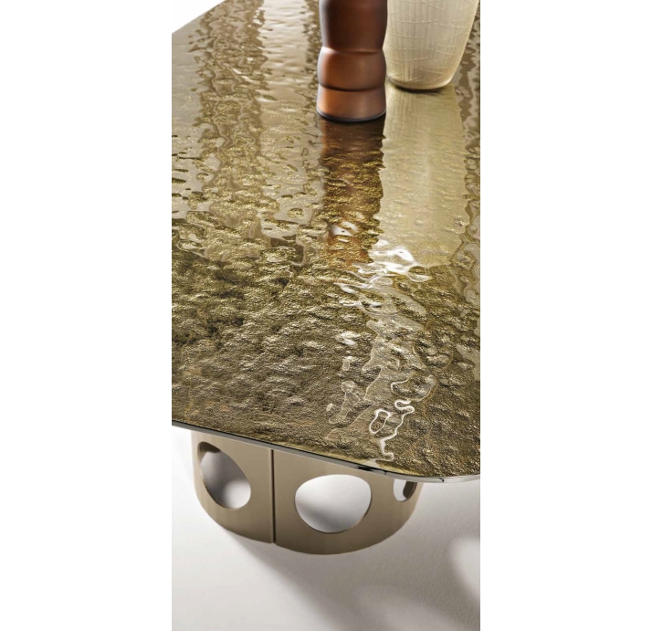 Стол обеденный NITA DINING TABLE PEARL BEIGE BRONZE PAINTED HAMMERED GLASS  210X110X75 СМ. (NRM01164