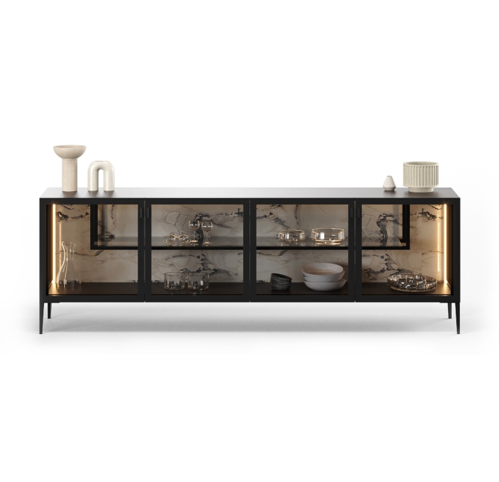 Комод PERSONA PORCELAIN CONSOLE Aluminium Anthracite walnut veneer GLASS 220X47X71 СМ. (FUG00015)