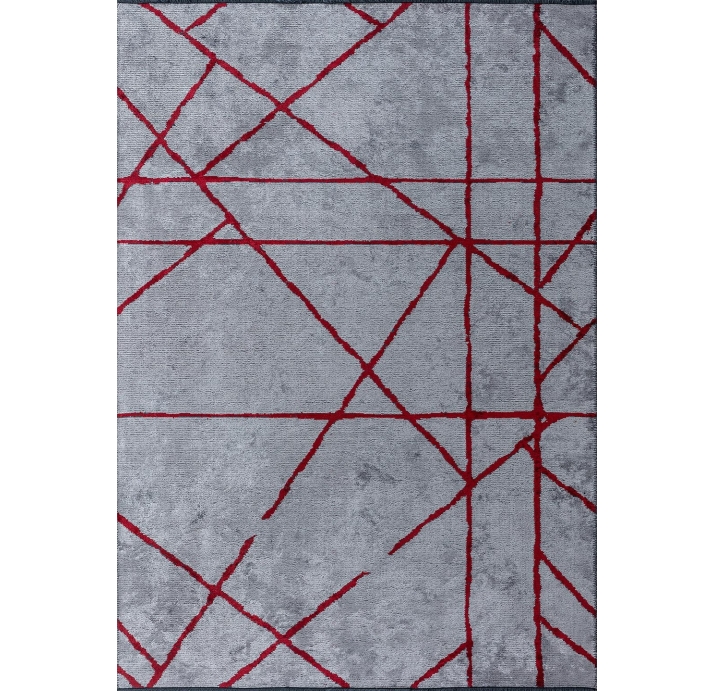 Ковер современный CORAL GRID 340X240 см.  (NRM02213) LIGHT GREY - RED