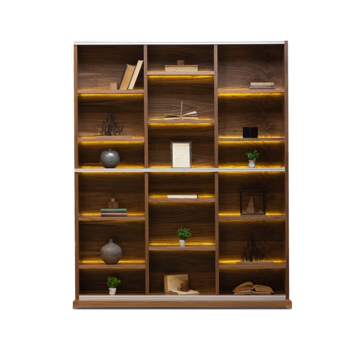 Стеллаж прямой LIBRUM BOOKCASE Natural walnut Natural walnut veneer  220X50X205 СМ. (FUG00026)