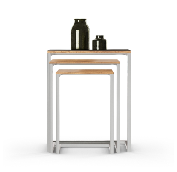 Стол приставной KROMA NESTING 3-SEAT COFFEE TABLE Glossy metal BRONZE MIRROR Natural walnut veneer 1