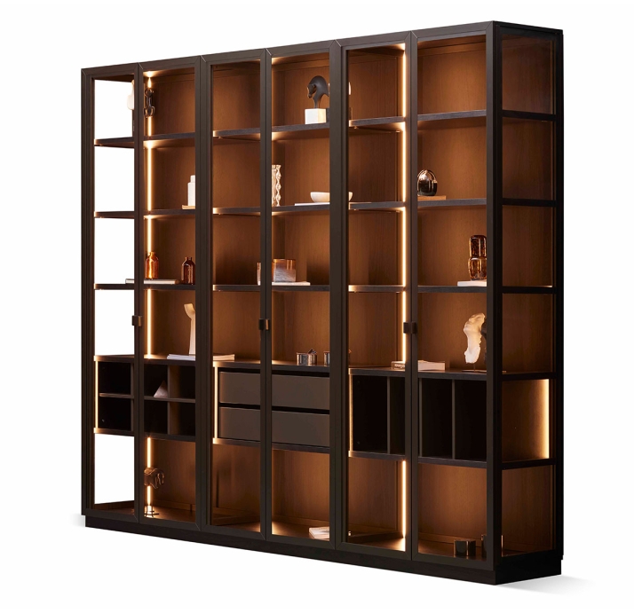 Шкаф напольный PERSONA Bookcase 3 Section 6 Door Aluminium Transparent glass 265X45X227 СМ. (FUG0003