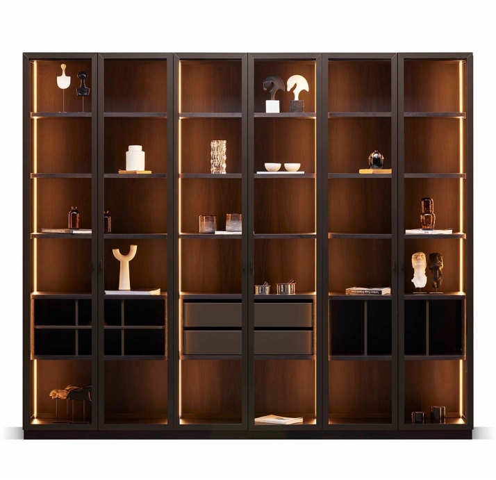 Шкаф напольный PERSONA Bookcase 3 Section 6 Door Aluminium Transparent glass 265X45X227 СМ. (FUG0003