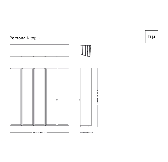 Шкаф напольный PERSONA Bookcase 3 Section 6 Door Aluminium Transparent glass 265X45X227 СМ. (FUG0003