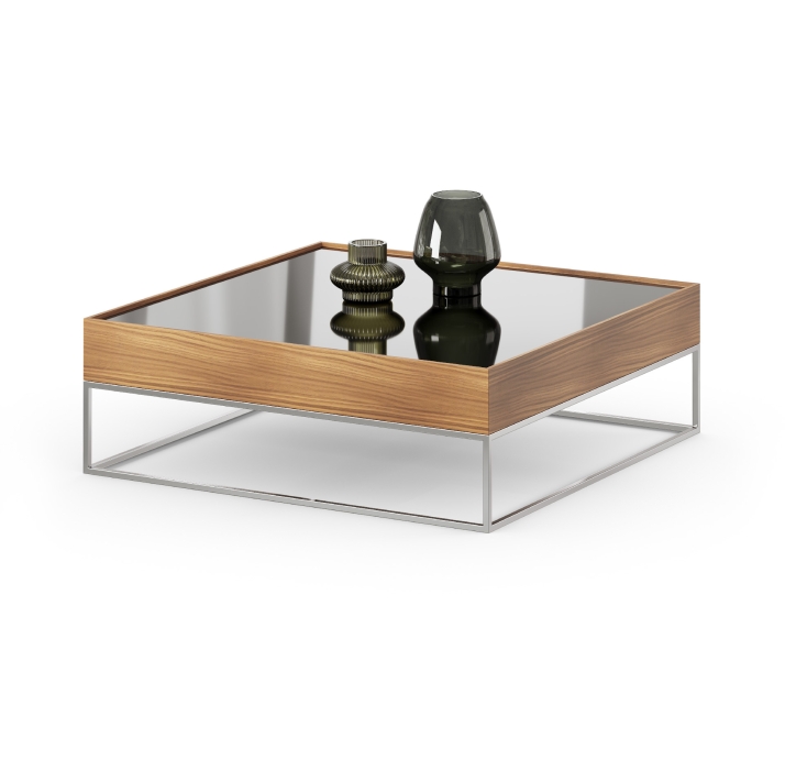 Стол журнальный NEWS COFFEE TABLE COPPER ELECTROSTATIC MIRROR BRONZE Natural walnut veneer 110X110X3