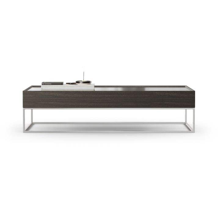 Стол журнальный NEWS COFFEE TABLE COPPER ELECTROSTATIC MIRROR BRONZE Natural walnut veneer 110X110X3