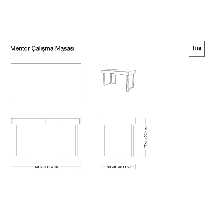 Стол письменный MENTOR DESK Glossy metal Anthracite Walnut Veneer  138X68X77 СМ. (FUG00060)