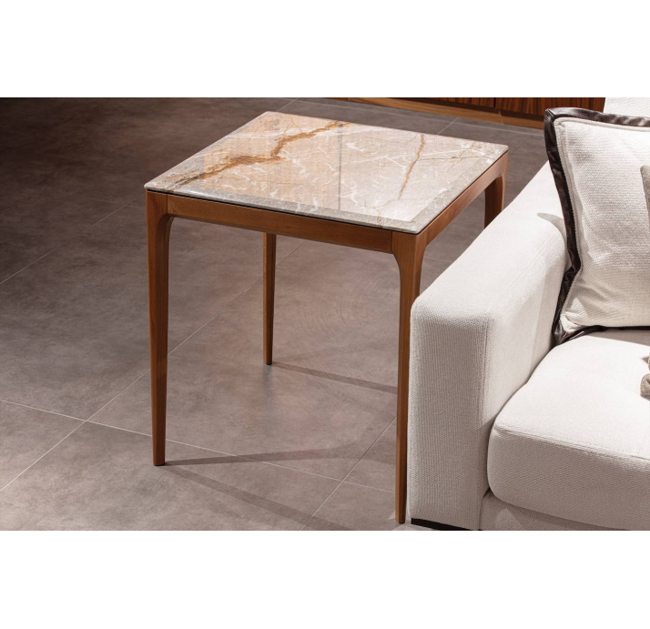 Стол журнальный PURA MARBLE SIDE TABLE Naturel Walnut MARBLE AURA  55X55X55 СМ. (FUG00055)
