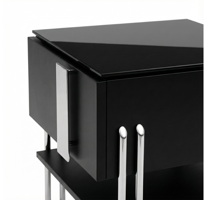 Тумба прикроватная INKA NIGHTSTAND LEFT MODULE Anthracite walnut veneer MIRROR PLAIN GLOSSY 63X45X44