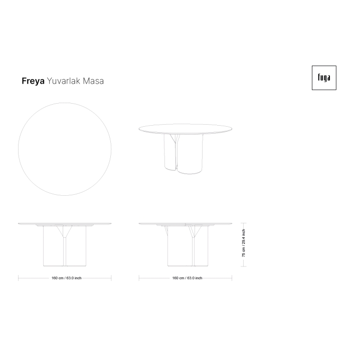 Стол обеденный FREYA ROUND DINING TABLE Matte Ral 080 30 05 MARBLE AURA  160X160X75 СМ. (FUG00172)